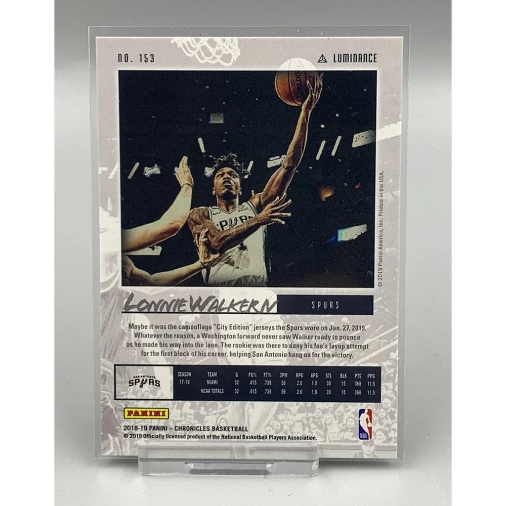 LONNIE WALKER III 2018-19 CHRONICLES LUMINANCE RC # 153 SPURS Lakers‎
